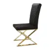Dochic Modern Black Upholstered Leather Dining Table Chair Gold Legs Set of 2
