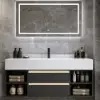 Modern 1001 mm Floating Single Bathroom Vanity with Sink in Black, Sintered Stone Top