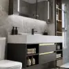 Modern 1001 mm Floating Single Bathroom Vanity with Sink in Black, Sintered Stone Top