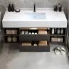 Modern 1001 mm Floating Single Bathroom Vanity with Sink in Black, Sintered Stone Top
