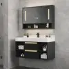 Modern 1001 mm Floating Single Bathroom Vanity with Sink in Black, Sintered Stone Top
