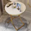 Modern Luxurious Round White Marble Stone Side Table X-Base End Table in Gold