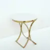 Modern Luxurious Round White Marble Stone Side Table X-Base End Table in Gold