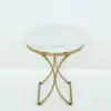 Modern Luxurious Round White Marble Stone Side Table X-Base End Table in Gold