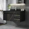 900mm Floating Bathroom Vanity Faux Marble with Single Ceramic Sink Black