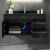 900mm Floating Bathroom Vanity Faux Marble with Single Ceramic Sink Black