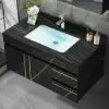 900mm Floating Bathroom Vanity Faux Marble with Single Ceramic Sink Black