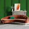 210 cm Velvet Curved Sofa with Gold Legs & Pillows