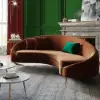 210 cm Velvet Curved Sofa with Gold Legs & Pillows
