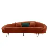 210 cm Velvet Curved Sofa with Gold Legs & Pillows