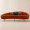 210 cm Velvet Curved Sofa with Gold Legs & Pillows