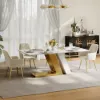Silexa Modern 2007 mm Rectangular Glossy Sintered Stone Dining Table, Seats 6 – Brushed Gold