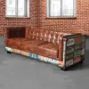 Vintage Industrial Loft 3-Seater Sofa Tufted Brown Faux Leather Upholstered Sofa