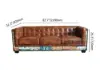 Vintage Industrial Loft 3-Seater Sofa Tufted Brown Faux Leather Upholstered Sofa