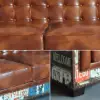 Vintage Industrial Loft 3-Seater Sofa Tufted Brown Faux Leather Upholstered Sofa