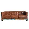 Vintage Industrial Loft 3-Seater Sofa Tufted Brown Faux Leather Upholstered Sofa