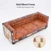 Vintage Industrial Loft 3-Seater Sofa Tufted Brown Faux Leather Upholstered Sofa