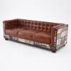 Vintage Industrial Loft 3-Seater Sofa Tufted Brown Faux Leather Upholstered Sofa