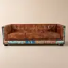 Vintage Industrial Loft 3-Seater Sofa Tufted Brown Faux Leather Upholstered Sofa