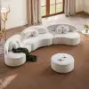 370 cm 4-Piece Curved Velvet Sectional Sofa with Ottoman & Pillows – Round Beige Upholstered