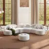 370 cm 4-Piece Curved Velvet Sectional Sofa with Ottoman & Pillows – Round Beige Upholstered