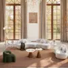 370 cm 4-Piece Curved Velvet Sectional Sofa with Ottoman & Pillows – Round Beige Upholstered