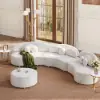 370 cm 4-Piece Curved Velvet Sectional Sofa with Ottoman & Pillows – Round Beige Upholstered