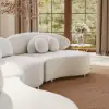 370 cm 4-Piece Curved Velvet Sectional Sofa with Ottoman & Pillows – Round Beige Upholstered