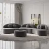 Picture of 370 cm 4-Piece Curved Velvet Sectional Sofa with Ottoman & Pillows – Floor Deep Gray