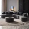 Picture of 370 cm 4-Piece Curved Velvet Sectional Sofa with Ottoman & Pillows – Floor Deep Gray
