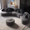 Picture of 370 cm 4-Piece Curved Velvet Sectional Sofa with Ottoman & Pillows – Floor Deep Gray