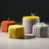 Velvet Wide Hexagonal Pouf Ottoman – Orange