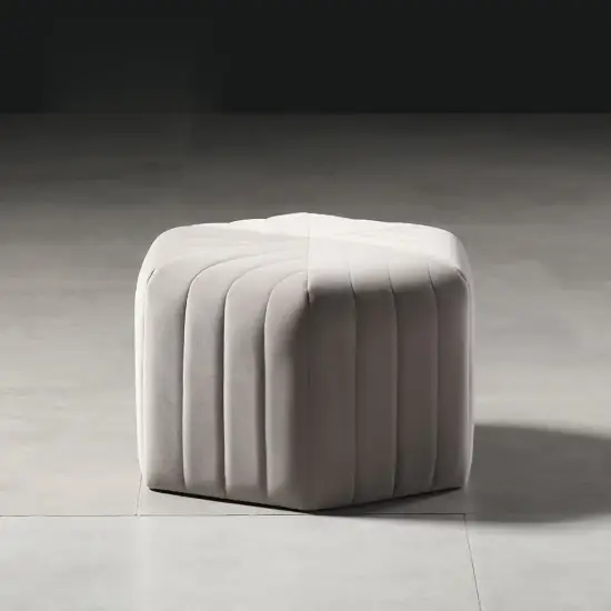 Velvet Wide Hexagonal Pouf Ottoman – Grey