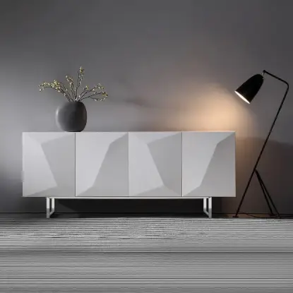 Modern 180 cm Glossy White Wood Sideboard with Cabinets & Adjustable Shelves – Buffet Kitchen Cabinet