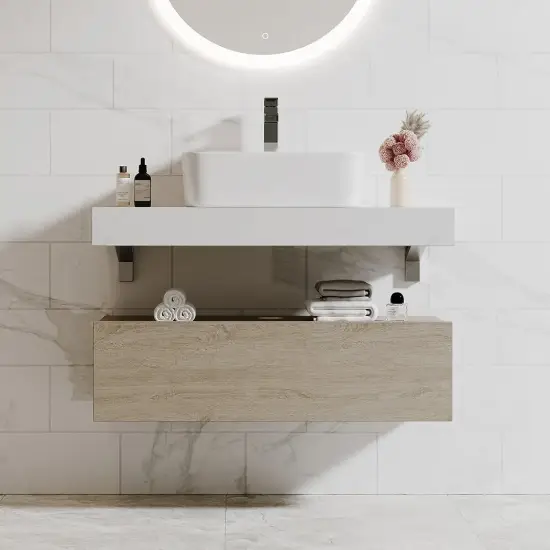 Modena 998 mm Floating Single Bathroom Vanity with Sink, Sintered Stone Top