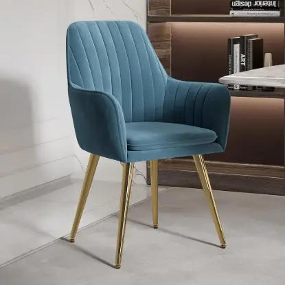 Picture of Modern Dining Chair Blue Velvet Upholstered Dining Chairs With Arms 2 Pieces