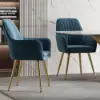 Modern Dining Chair Blue Velvet Upholstered Dining Chairs With Arms 2 Pieces