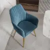 Modern Dining Chair Blue Velvet Upholstered Dining Chairs With Arms 2 Pieces