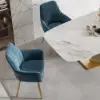 Modern Dining Chair Blue Velvet Upholstered Dining Chairs With Arms 2 Pieces
