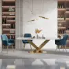 Modern Dining Chair Blue Velvet Upholstered Dining Chairs With Arms 2 Pieces