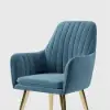 Modern Dining Chair Blue Velvet Upholstered Dining Chairs With Arms 2 Pieces