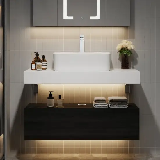 Modena 90 cm Floating Single Bathroom Vanity with Sink, Sintered Stone Top