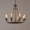 Candlely Rustic Iron Flaxen Hemp Rope & Metal 8-Light Round Candelabra Chandelier Rust