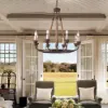 Candlely Rustic Iron Flaxen Hemp Rope & Metal 8-Light Round Candelabra Chandelier Rust