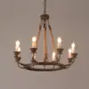 Candlely Rustic Iron Flaxen Hemp Rope & Metal 8-Light Round Candelabra Chandelier Rust
