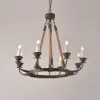 Candlely Rustic Iron Flaxen Hemp Rope & Metal 8-Light Round Candelabra Chandelier Rust