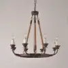 Candlely Rustic Iron Flaxen Hemp Rope & Metal 8-Light Round Candelabra Chandelier Rust