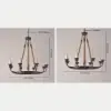 Candlely Rustic Iron Flaxen Hemp Rope & Metal 8-Light Round Candelabra Chandelier Rust