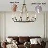 Candlely Rustic Iron Flaxen Hemp Rope & Metal 8-Light Round Candelabra Chandelier Rust