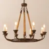 Candlely Rustic Iron Flaxen Hemp Rope & Metal 8-Light Round Candelabra Chandelier Rust